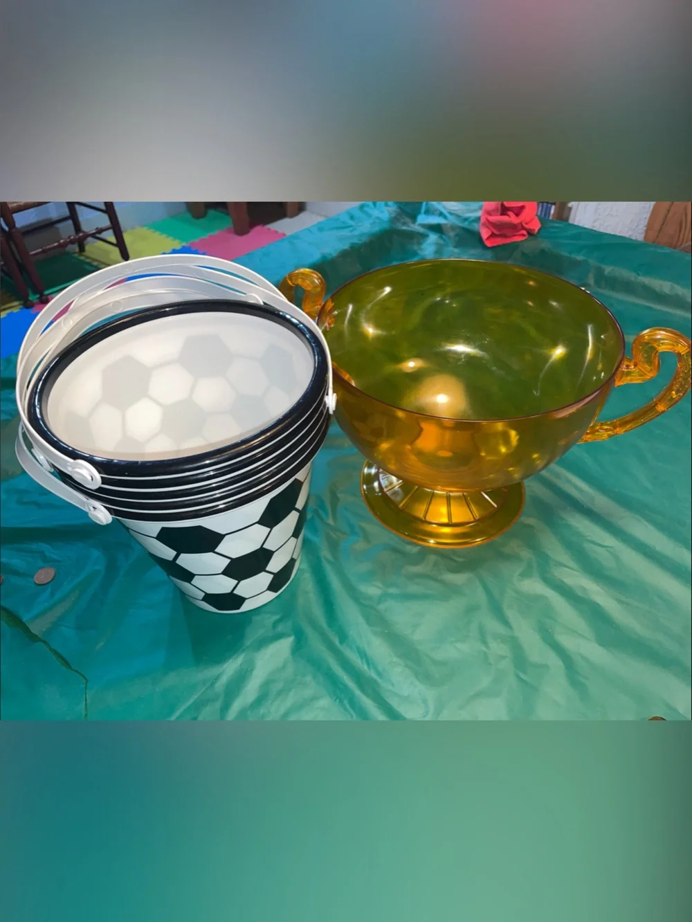Soccer Print Favor Buckets with champions Candy Bowl